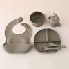 Baby Silicone Tableware Set Newborn Baby Complementary Tableware Silicone Compartmentalized Meal Plate Complementary Bowl Bib Feeding Set