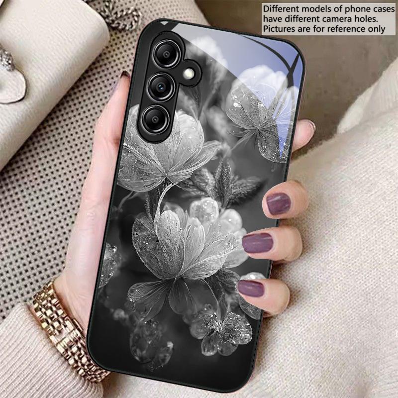 Розовый Кристальный Цветок Для Samsung A 20 30 22 23 24 25 26 31 32 33 34 35 42 50 51 52 53 54 55 56 70 71 72 73 5G стеклянный чехол для телефона
