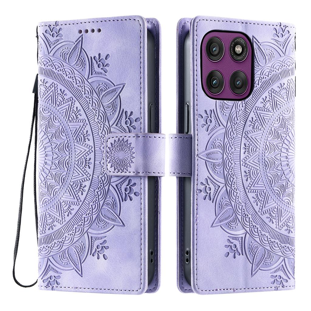 For Motorola Moto G56 5G Case Imprinted Totem Skin Feel Wallet Leather Phone Cover with Hand Strap