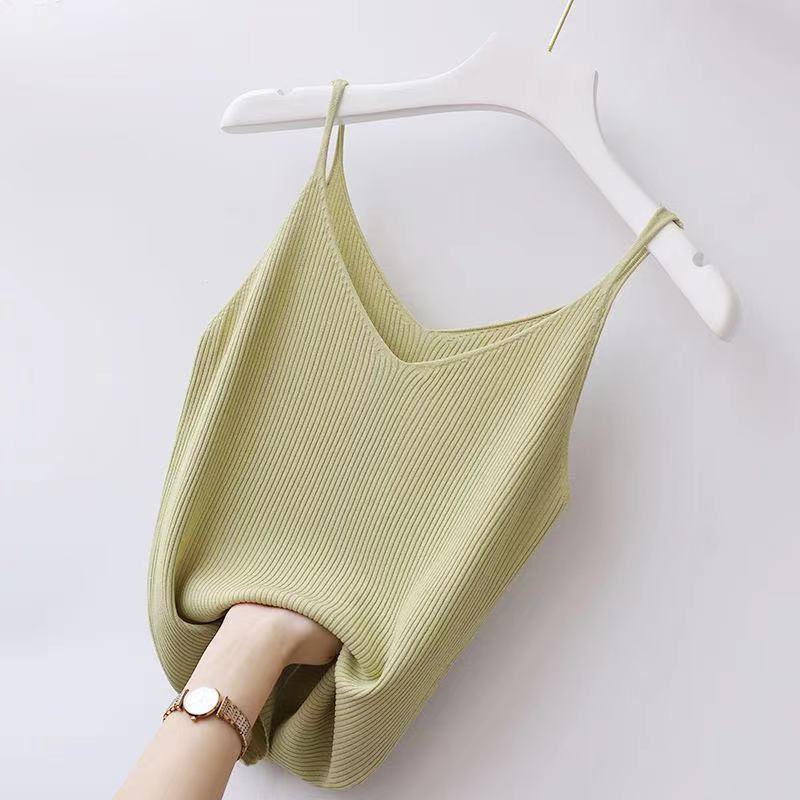 Летний жилет с v-образным вырезом для женщин на тонких бретельках из ледяного шелка, тонкие внутренние вязаные топы без рукавов, однотонные наружные топы