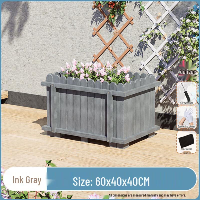 Outdoor Carbonized Solid Wood Garden Planter Box