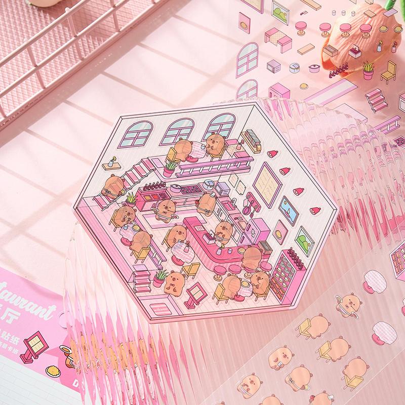 1Set Cartoon Capybara Simulation Cabin Stickers Cute Diy Landscaping Stickers Creative Hand Account Decoration Stickers Gifts