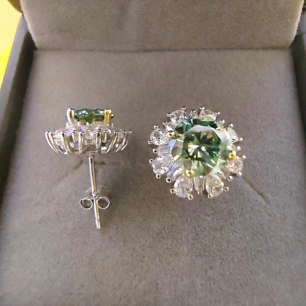 Серьги-гвоздики Luomansi 1CT 6,5 мм с зеленым муассанитом и сертификатом GRA, ювелирные изделия из стерлингового серебра S925, подарок на свадьбу, вечеринку, день рождения