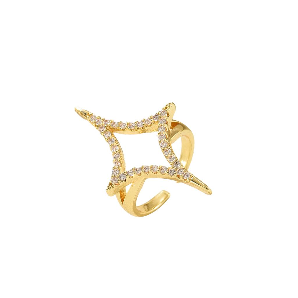 European and American light luxury new women's jewelry geometric star design inlaid zircon ring versatile open ring