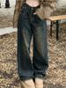 Мешковатые джинсы с высокой талией, свободный крой, косые карманы, широкие джинсы в стиле ретро, женские джинсовые джинсы и одежда