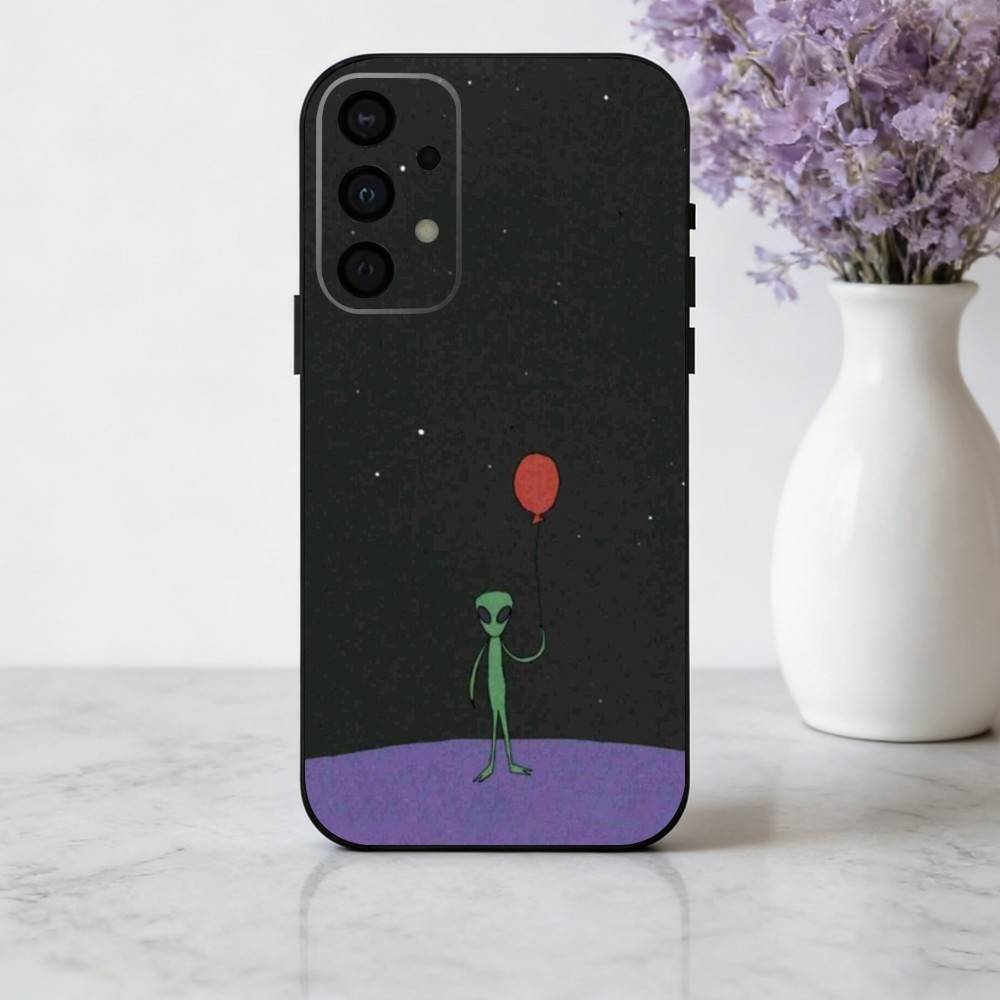 Funny S-Space UFO A-Alien T-Thing Phone Case For Samsung Galaxy A73,A72,A71,A70,A53,A52,A51,Soft Silicone Black Cover