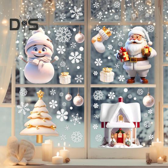 2/4 Pcs Christmas Stickers Santa Claus Snowflake Reindeer Xmas Decals Waterproof Festive Decor Stickers for Windows Glass