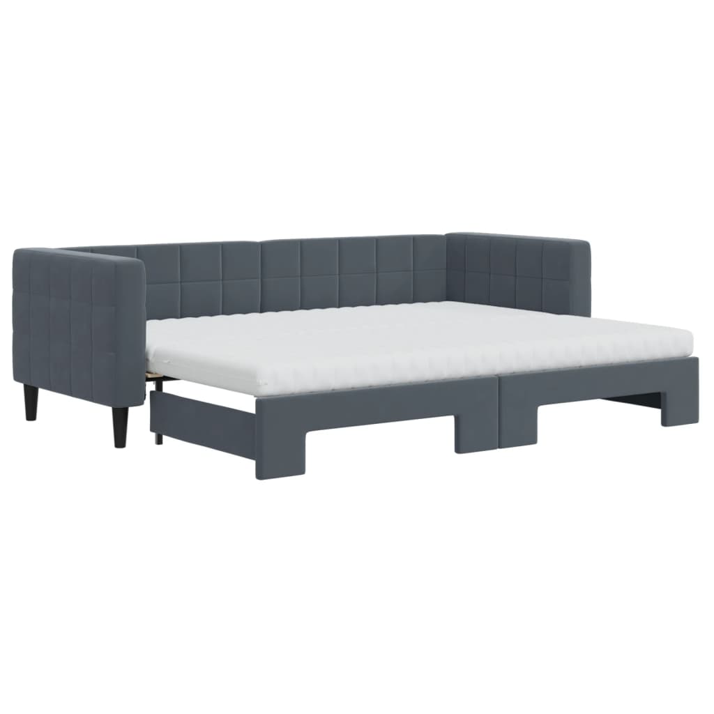 Vidaxl Sofa Rozsuwana Z Materacami, Ciemnoszara, 80X200 Cm, Aksamit