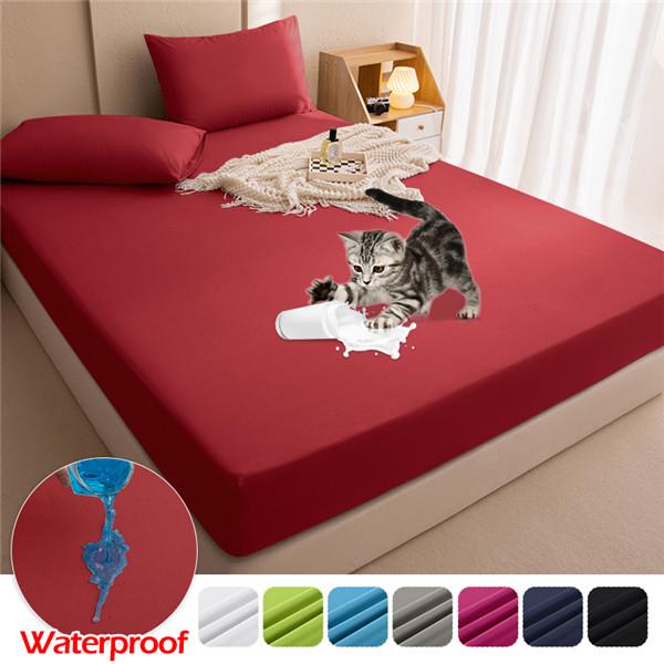 Waterproof Fitted Sheet Breathable Anti-Bacteria Solid Color Modern Mattress Cover Urine Double Bedspread Sheets Bed Set