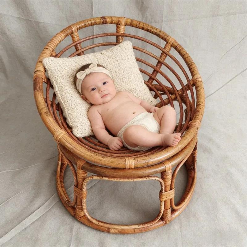 Retro Woven Basket 1pc Newborn Baby Photo Posing Props Doll Toy Assisted Tool Studio Photography Supply for Infant Boys Girls