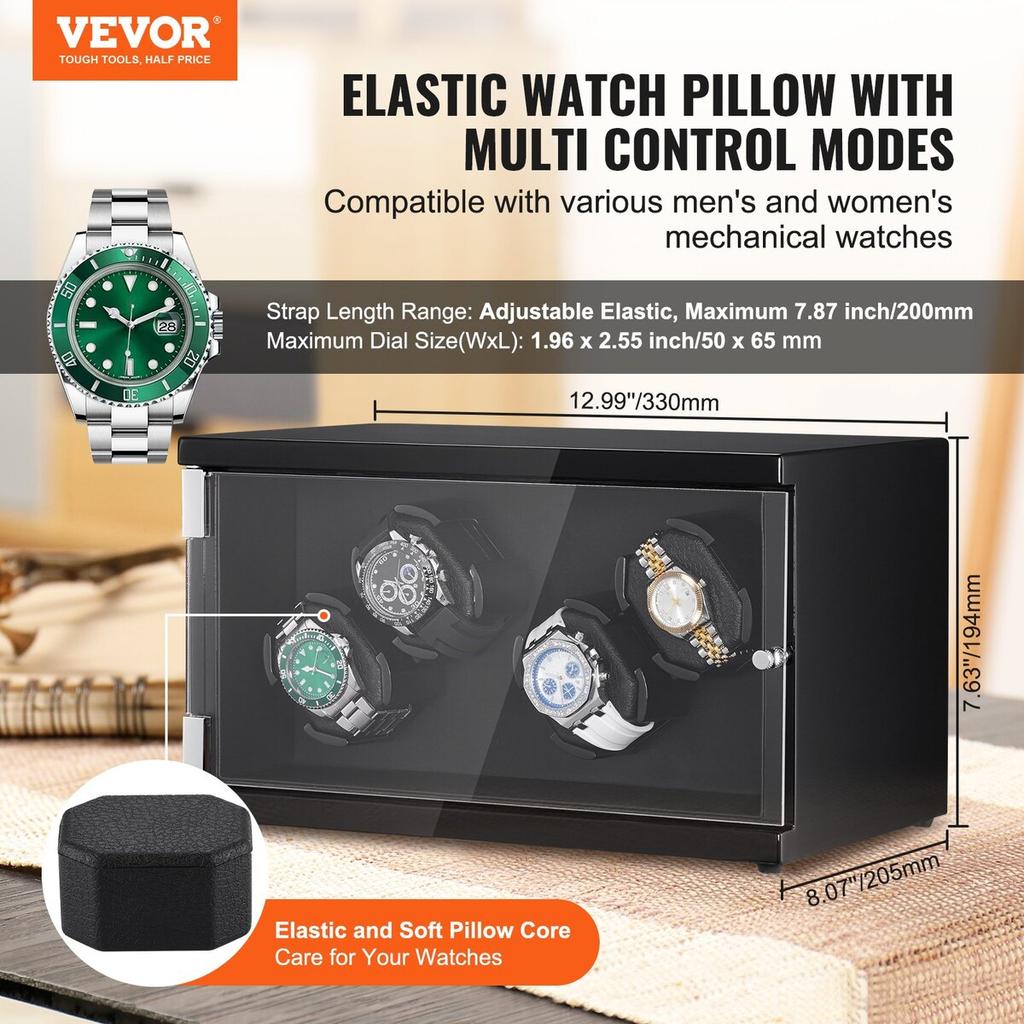 Watch Winder for 4 Automatic Watches with 2 Quiet Japanese Mabuchi Motors