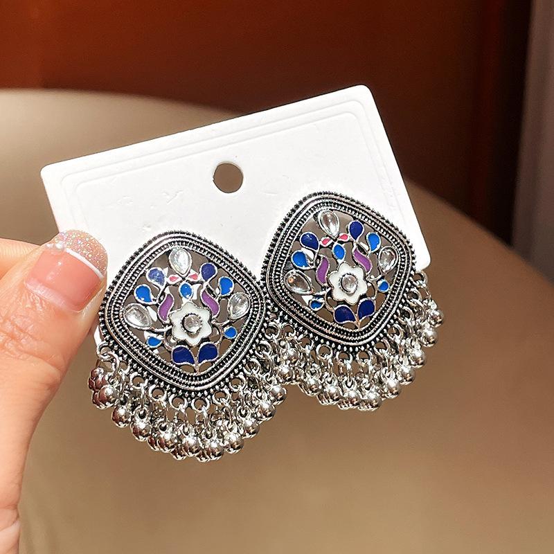 Богемские серьги-кисточки в форме капель воды с бриллиантами и винтажной эстетикой