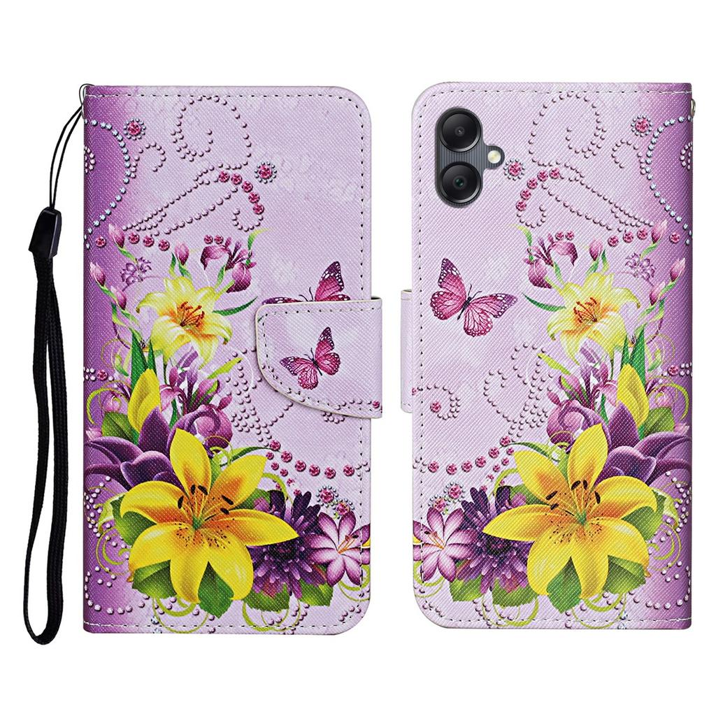 For Samsung Galaxy A07 4G Case Pattern Printing Protective Leather Folio Phone Cover with Wrist Strap
