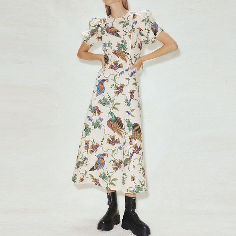 Springtime New Style Stylish Printed Slim Fit Versatile Gown