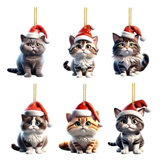 Рождественское украшение в виде кошки 2D акриловая милая кошка подвеска на елку