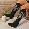 Autumn New Thick Heel Single Boots Women's Fashion Suede Embroidery Non-slip Comfortable High Boots