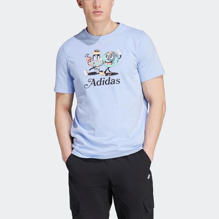 adidas Футболка Originals Enjoy с графическим принтом и логотипом в виде мультяшного алфавита, мужские топы светло-розового и светло-голубого цветов IT8187