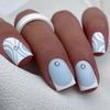 24pcs Nail Tips Press On Nails DIY French Blue Wavy False Nails Short Square Flower Love Heart