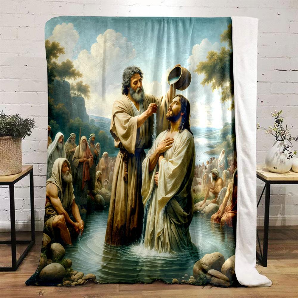 Jesus Baptism Religious Art Blanket Printed Blanket for Living Room Bed Couch lunch break Soft Cozy Blanket for Friend's festival Gift