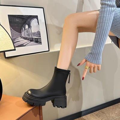 Женские эластичные ретро ботильоны Мартин - Коллекция Осень/Зима 2025, Универсальные короткие ботильоны на толстом каблуке маленьких размеров