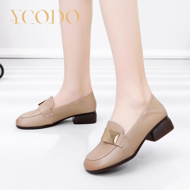 Женские туфли на каблуке из натуральной кожи весной и осенью с удобными лоферами, повседневные лоферы для студенток