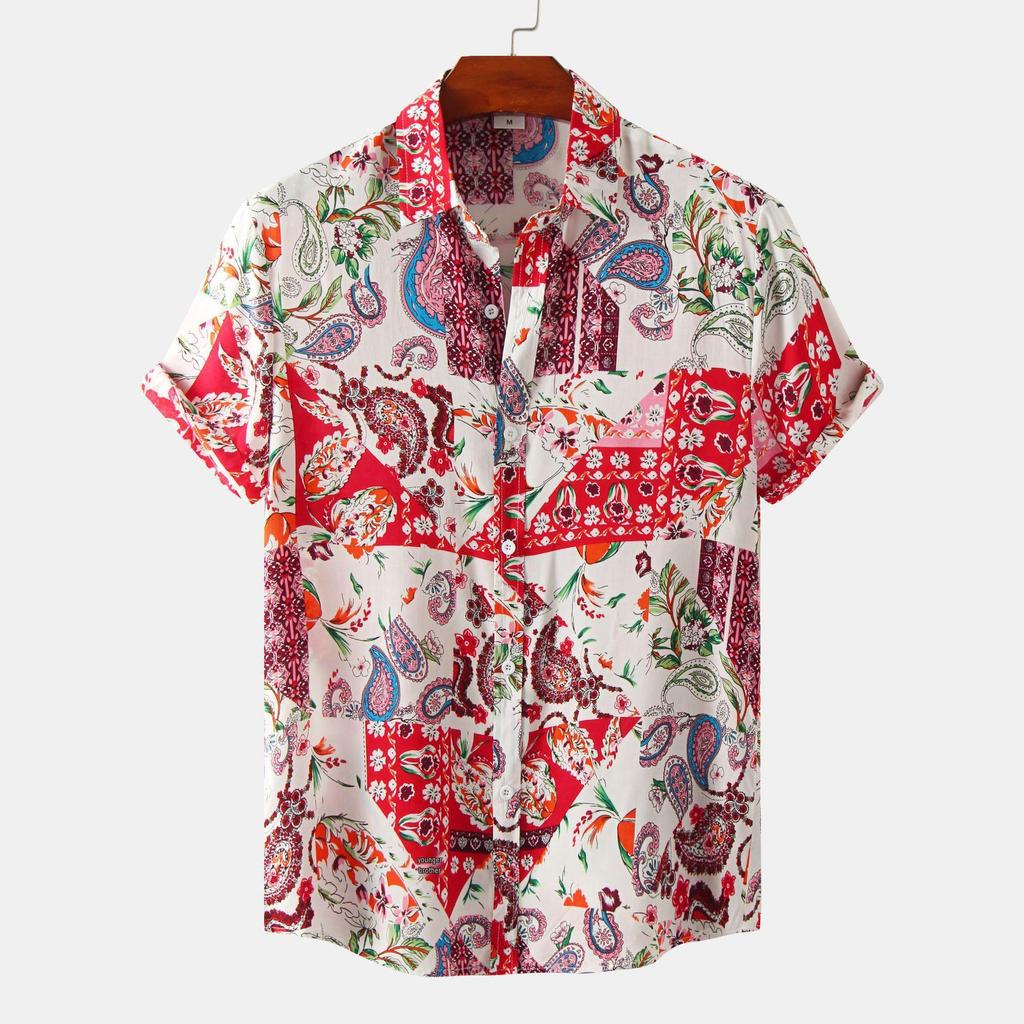 2022 Summer Men's Short Sleeve Floral Shirt - European and American Style