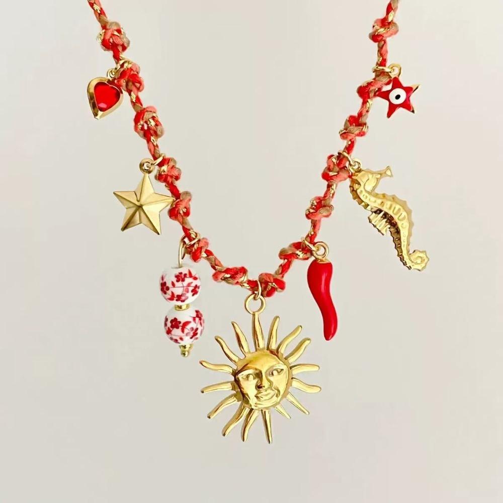 Pearl Accent DIY Knotting Rope Chain Copper Gold-Plated Necklace Turtle Pendant Necklace  Summer