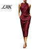 Полиэстер Летнее Платье Женское Bodycon Midi Платье, Для Деловых Женщин Учителя Без Рукавов Карандаш Чехол Простой Стиль Лодочка Нарядное Офисное с Карманами