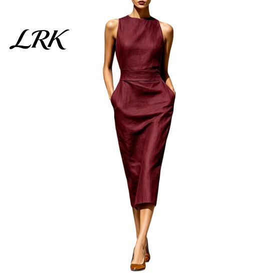 Полиэстер Летнее Платье Женское Bodycon Midi Платье, Для Деловых Женщин Учителя Без Рукавов Карандаш Чехол Простой Стиль Лодочка Нарядное Офисное с Карманами