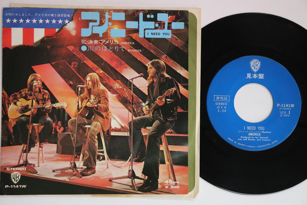 7-дюймовая пластинка AMERICA I Need You Riverside P1141W WARNER BROS 1972 Япония Рок Б/у