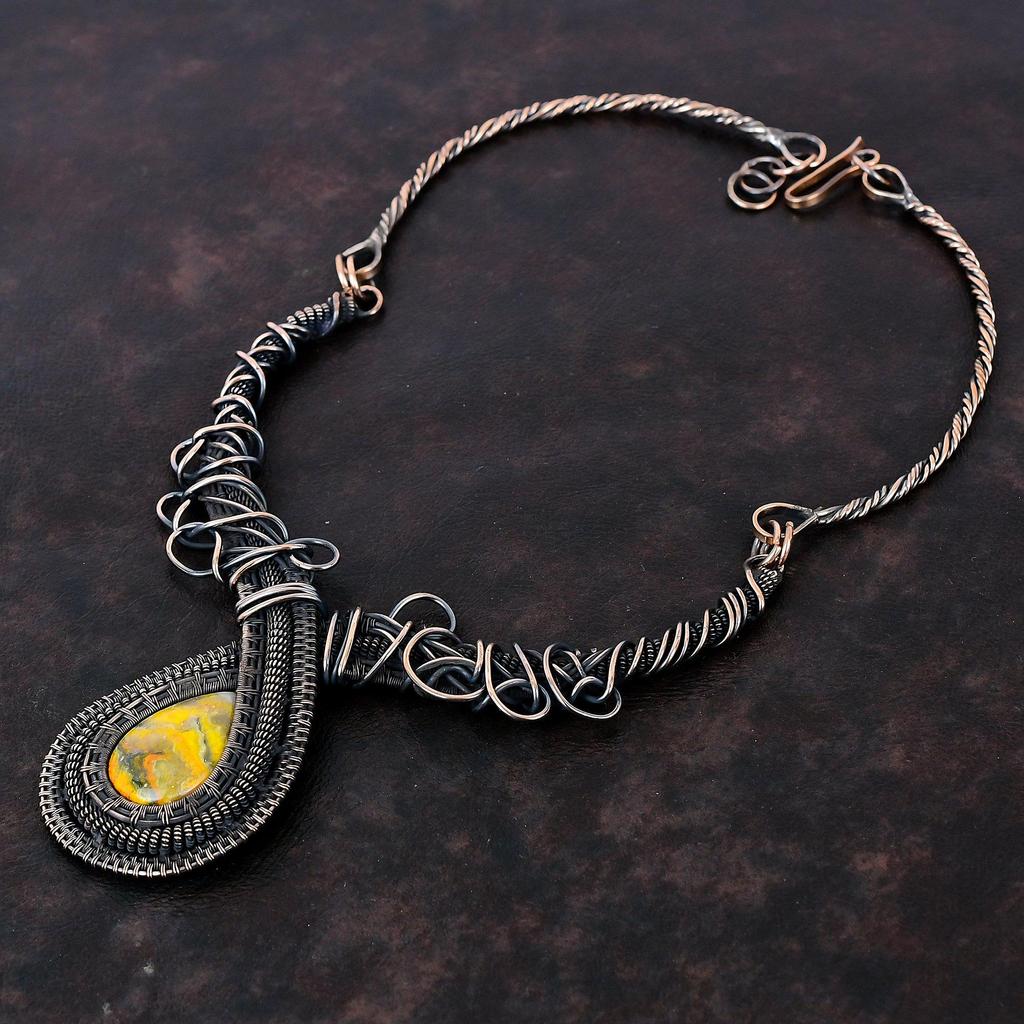 Ожерелье из яшмы шмеля, ожерелье из медной проволоки, регулируемое ожерелье, дизайнерское ожерелье ручной работы, драгоценные камни, медные украшения, подарок для мамы