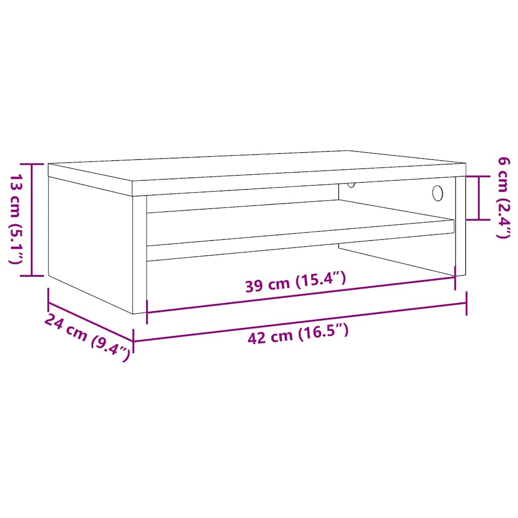 Monitor Stand in Black Oak Finish 42 x 24 x 13 cm Engineered Wood