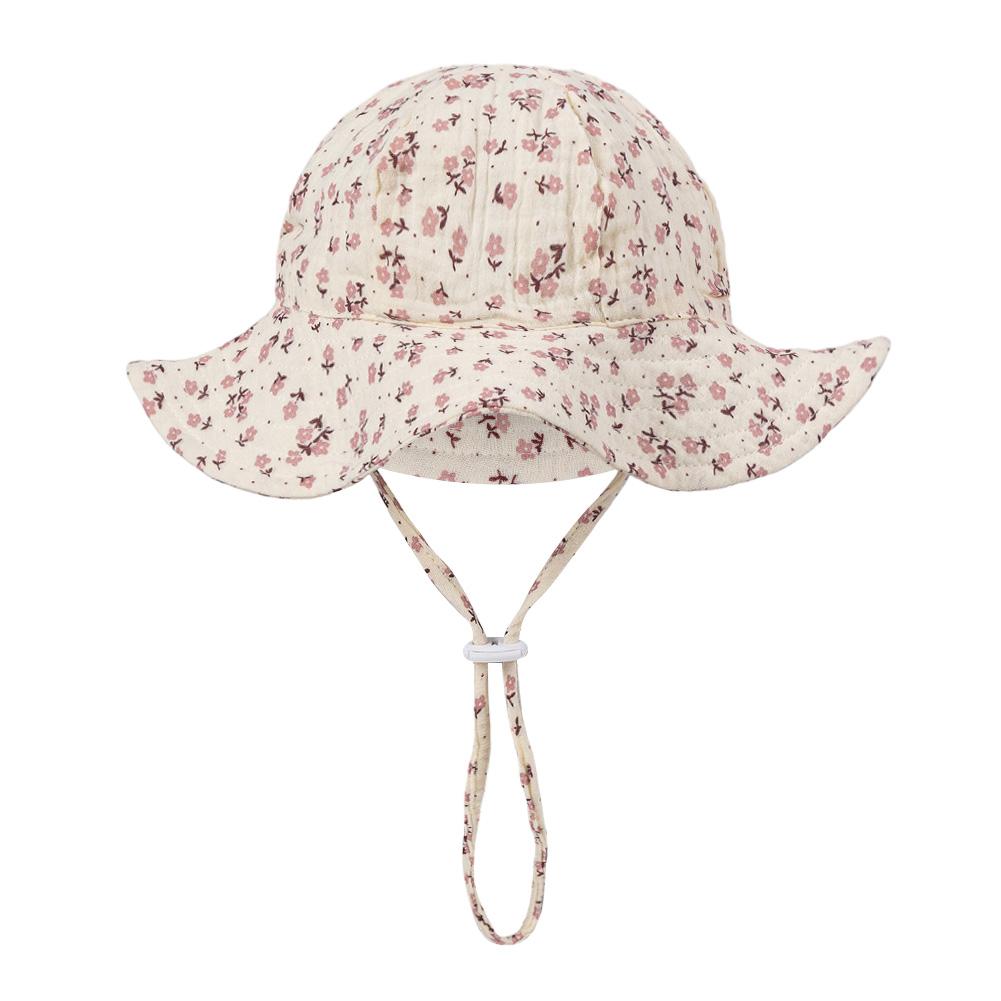Floral Print Baby Bucket Hats Adjustable Solid Caps for Infant Boys Girls Sunscreen Outdoor Beanies Beach Fishing Headwraps