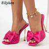 Fashion Eilyken 2025 New Arrival Silk Butterfly-knot High Heels Women Slippers Sandals Square Toe Party Mule Slides Shoes