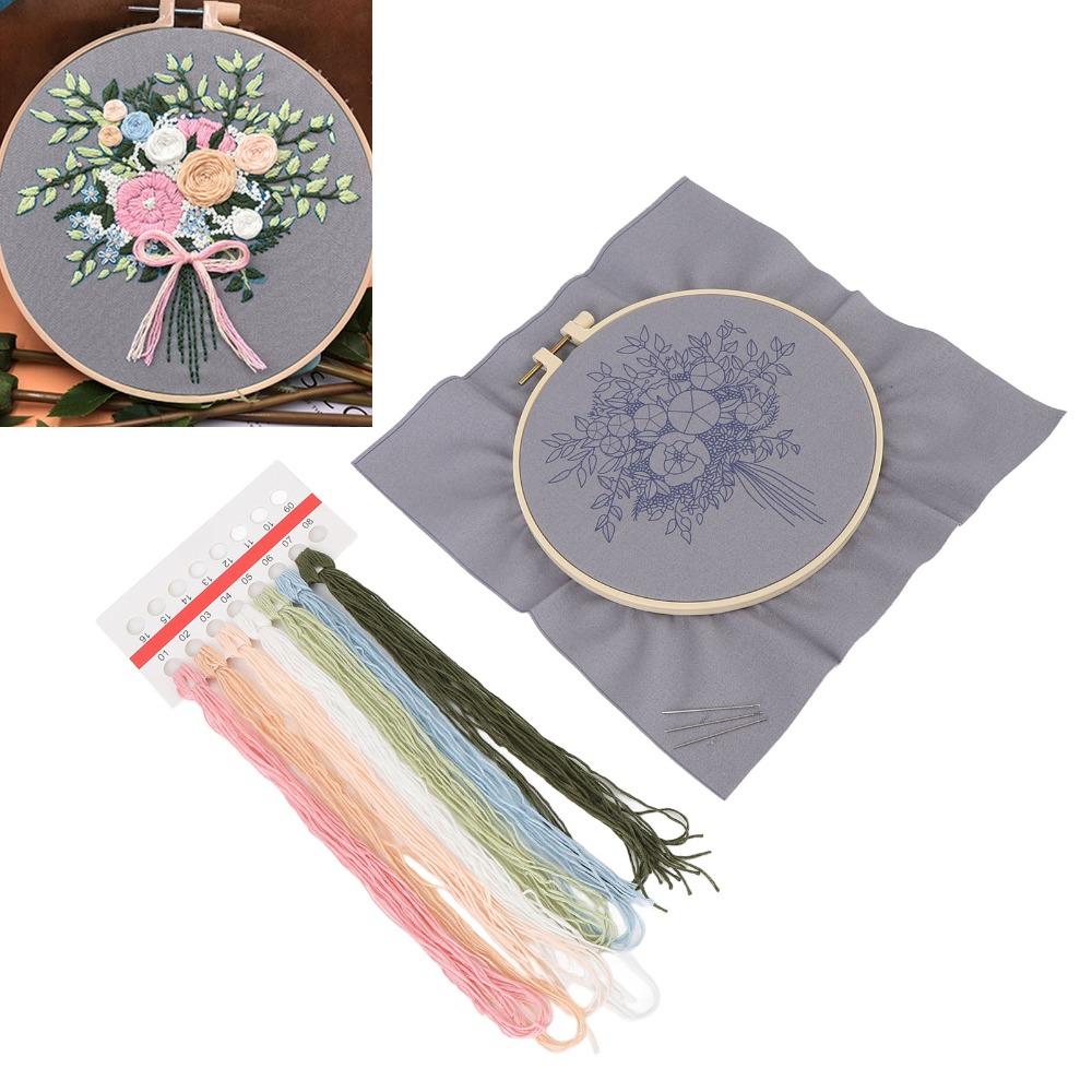 Printed Pattern Flower Embroidery Kit Color Thread Set DIY Embroidery Kit For Adults