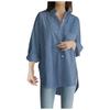 Women's  Casual Fashion Solid Color Single-breasted Lapel  Stitching Long-sleeved Loose Shirt
