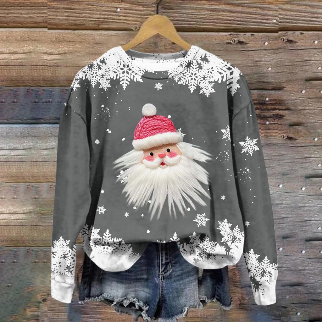 Women's Fashion Christmas Printed Long Sleeve Loose Round Neck Sweatshirt Top