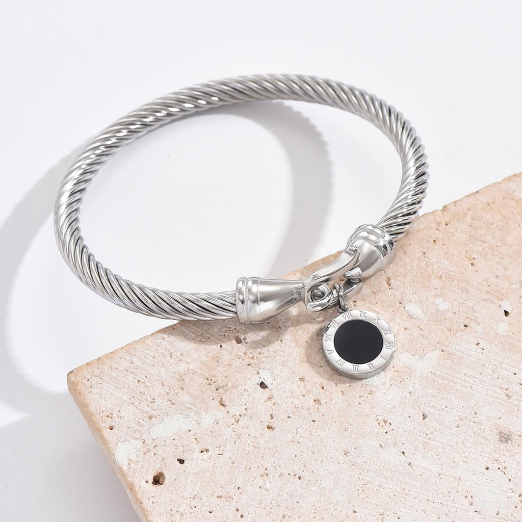 Браслет-манжета из нержавеющей стали 316L с тросом, римскими цифрами и подвеской-пряжкой, женские украшения, подарки на день рождения, подарки на вечеринку