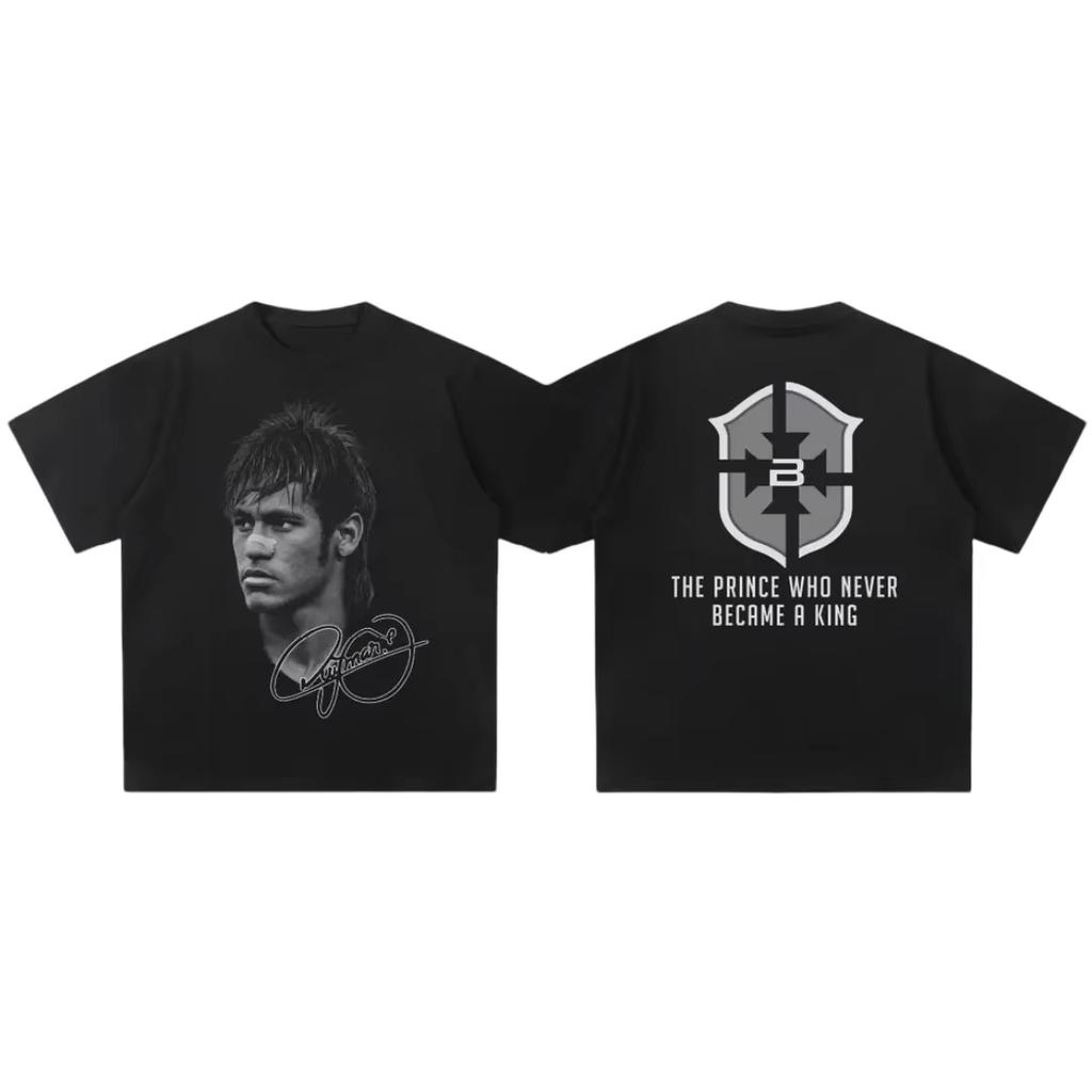 Front Soccer Athlete Head Portrait Handwritten Signature Print Unisex Drop Shoulder Loose Cotton Street Top For Adults Children