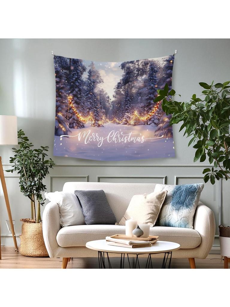 Winter Wonderland Christmas Hanging Wall Tapestry for Bedroom Cozy Winter Snow Forest Rustic Christmas Holiday Wall Hanging