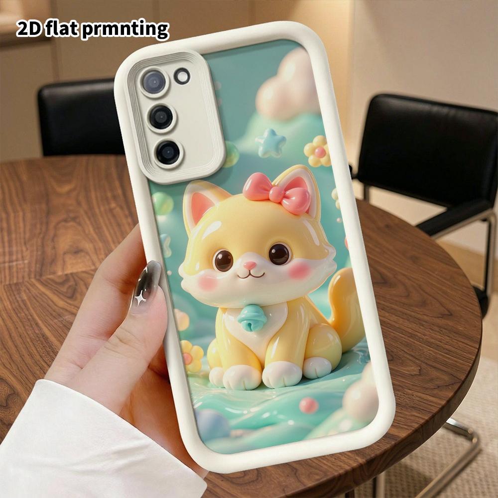 Phone Case: 2D flat design suitable for Samsung Galaxy A34 A35 M05 M06 S20 S22 S21 FE Plus 5G protective case, little cat with a bow, perfect Christma