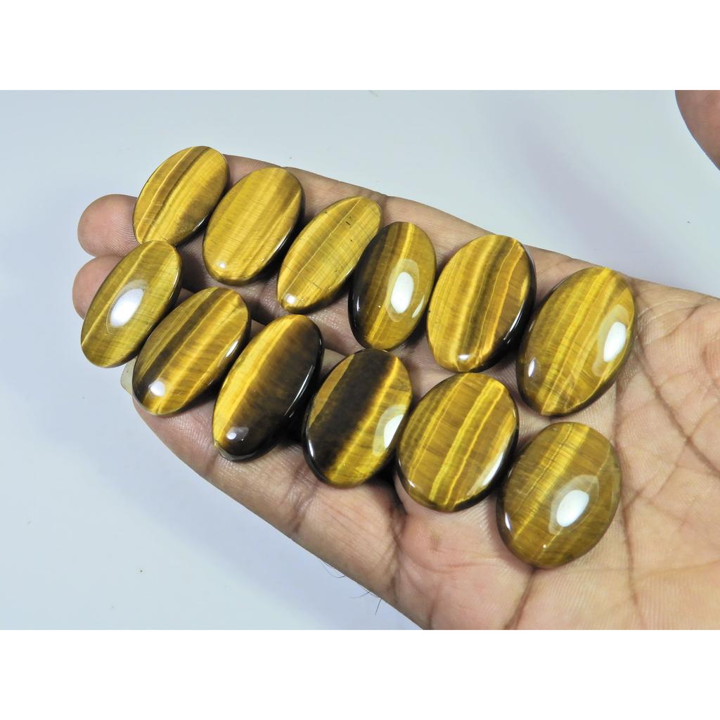 12Pcs Natural Brown Tiger eye Oval Shape Cabochon Loose Gemstone 295Cts. Lot C-2476