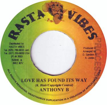 7-дюймовая пластинка ANTHONY B - Love Has Found Its Way 002RV Rasta Vibes 2003 Ямайка Регги, Ска и Даб Б/У