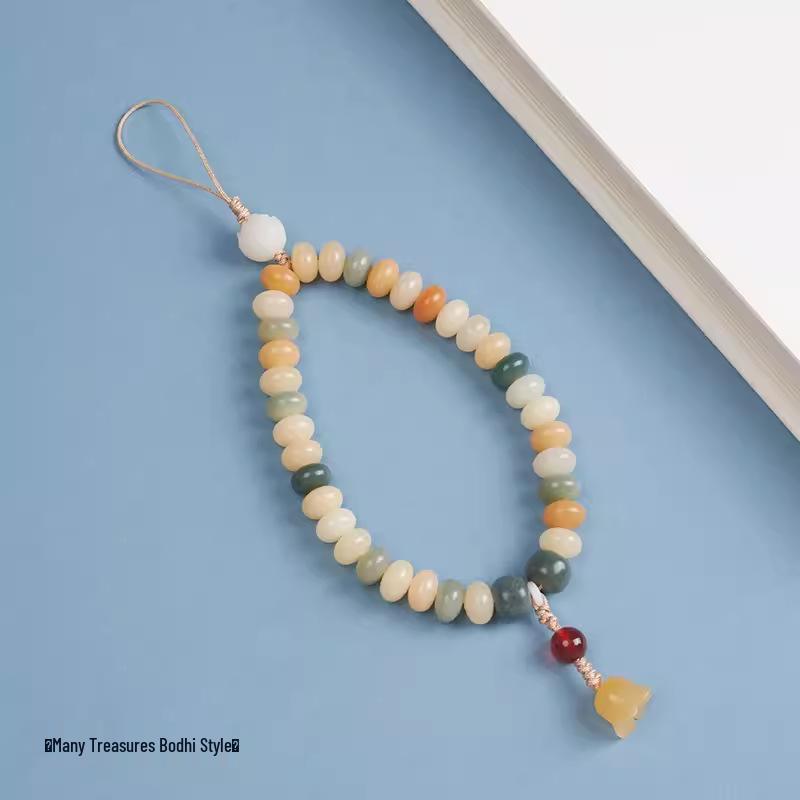 White Bodhi Cat Paw Beaded Phone Wrist Strap Lanyard Charm