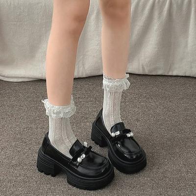 Черные британские туфли на платформе, толстом высоком каблуке, из маленькой кожи, женские, 2025, новая осень, ретро, универсальные, увеличивающие рост лоферы