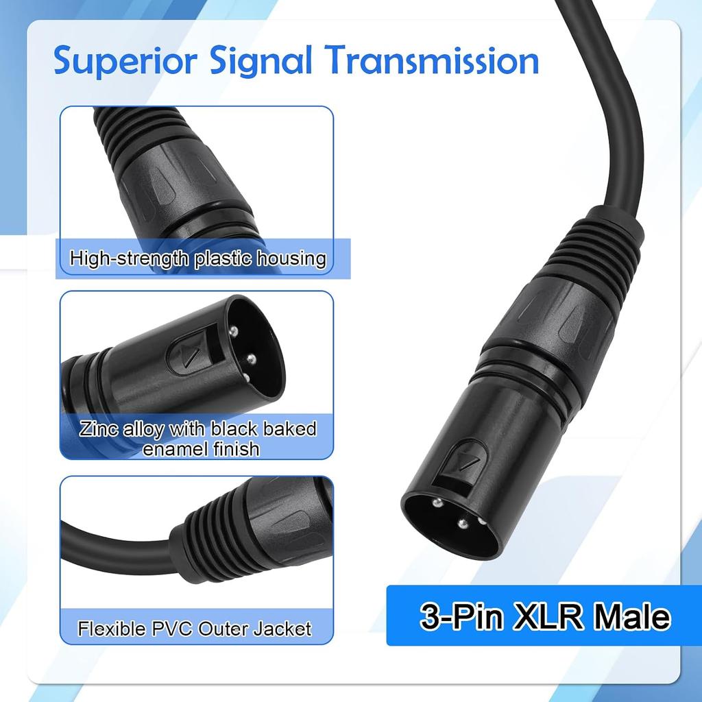 2FT XLR Pass Through Cable, 3Pin D-Type XLR Female to Male Connector, No Solder for Stage Box, Patch Panel, Floor Box with Screws and Nuts, 2Pack
