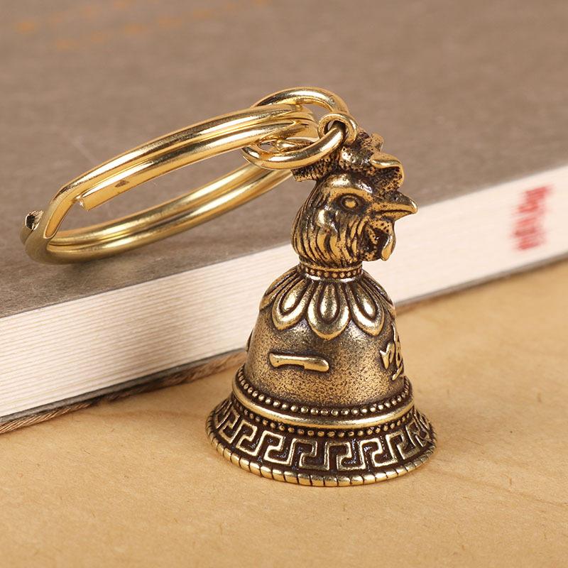 Brass Chinese 12 Zodiac Animals Heads Bell Keychain Pendants Jewelry Vintage