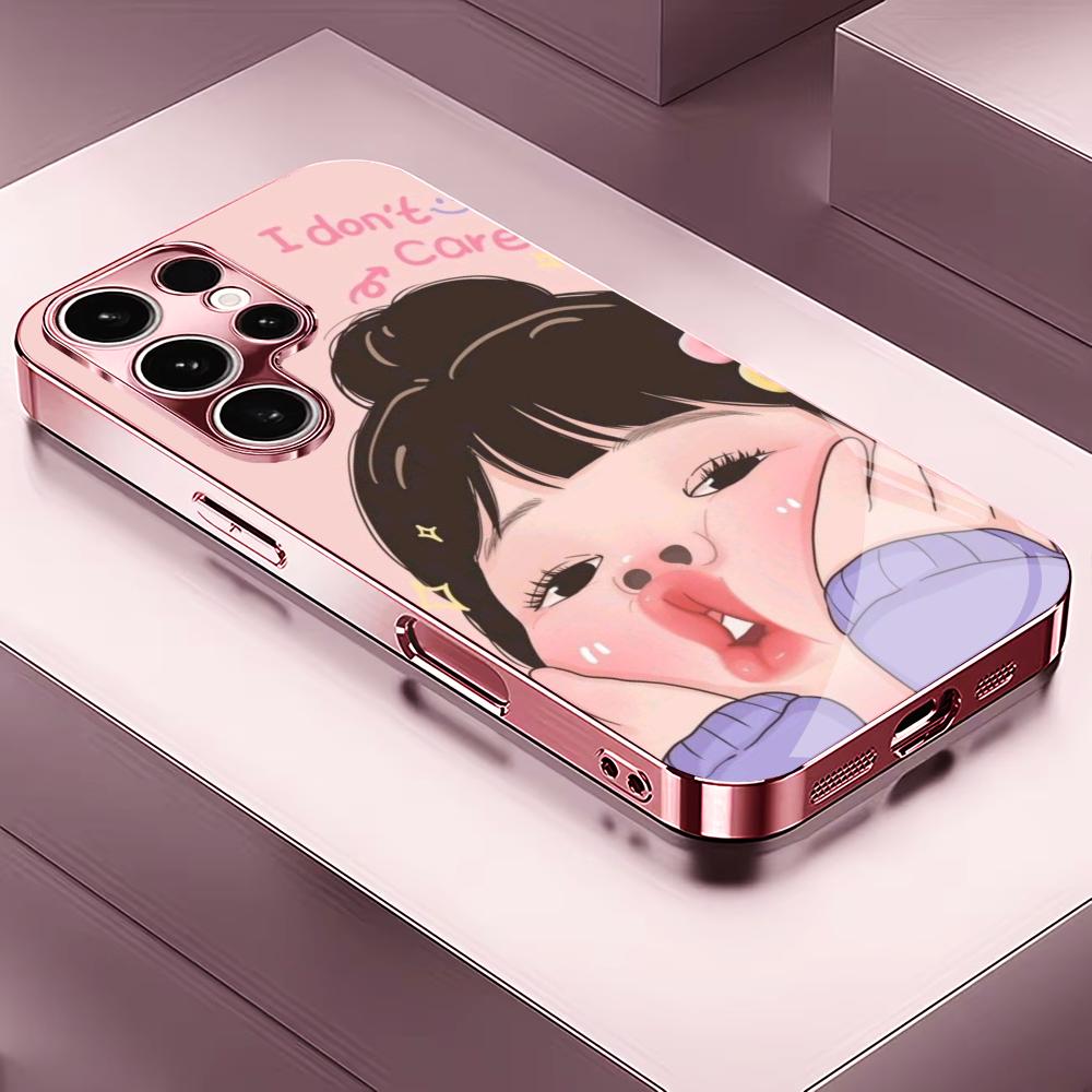 Cartoon Cute girl fashion funny Phone Case Glass TPU Smartphone for Samsung Galaxy S26 S25 S24 S23 S22 FE Ultra Plus coque Funda