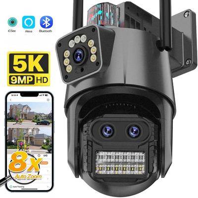 2025 5K HD EU WIFI IP-камера 9MP 8X гибридный зум автоматическое отслеживание PTZ-камера наружная три объектива двойной экран камера безопасности 4K видеонаблюдение