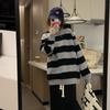 Полосатая толстовка с длинными рукавами для женщин на осень в стиле Гонконга, ретро-дизайн, маленький стиль, тонкий свободный пуловер в корейском стиле, топ, модный